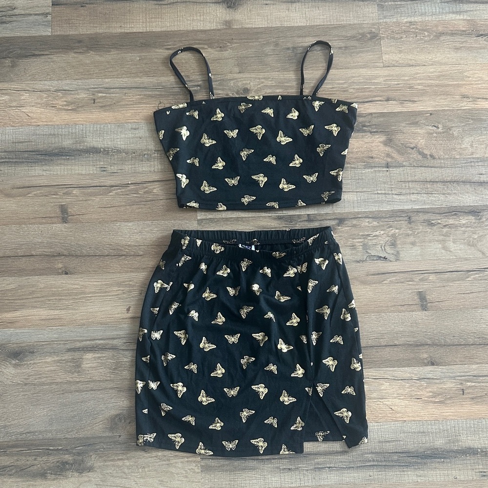 SHEIN Black and Gold Butterfly Two-Piece Set